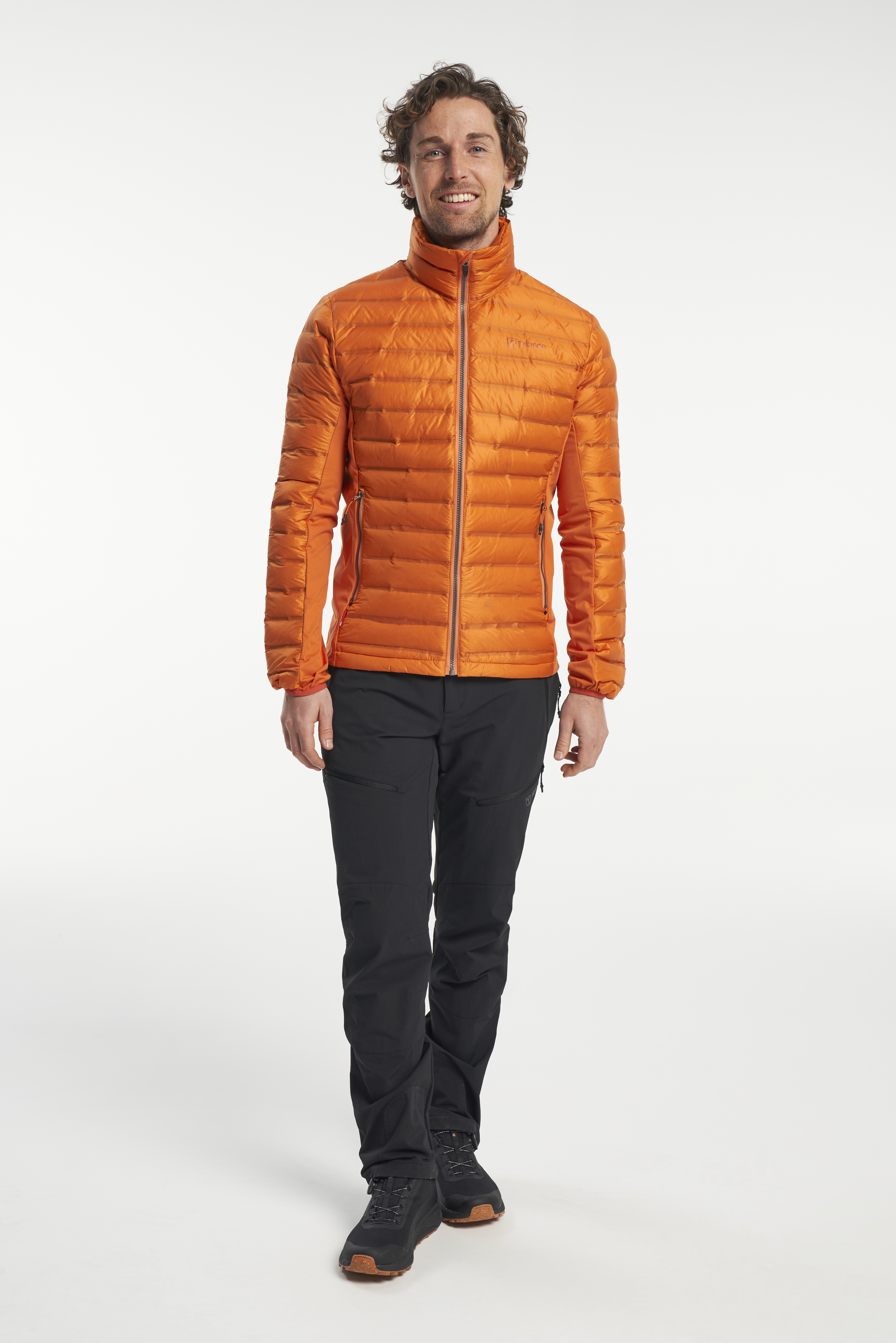 Black and orange puffer jacket on sale