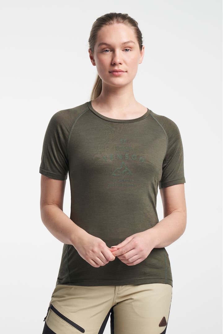 Himalaya Merino Tee - T-shirt i merinould til dame - Olive
