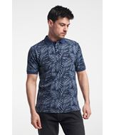 Leigh Leaf Polo M - Men's patterned polo shirt - Dark Blue