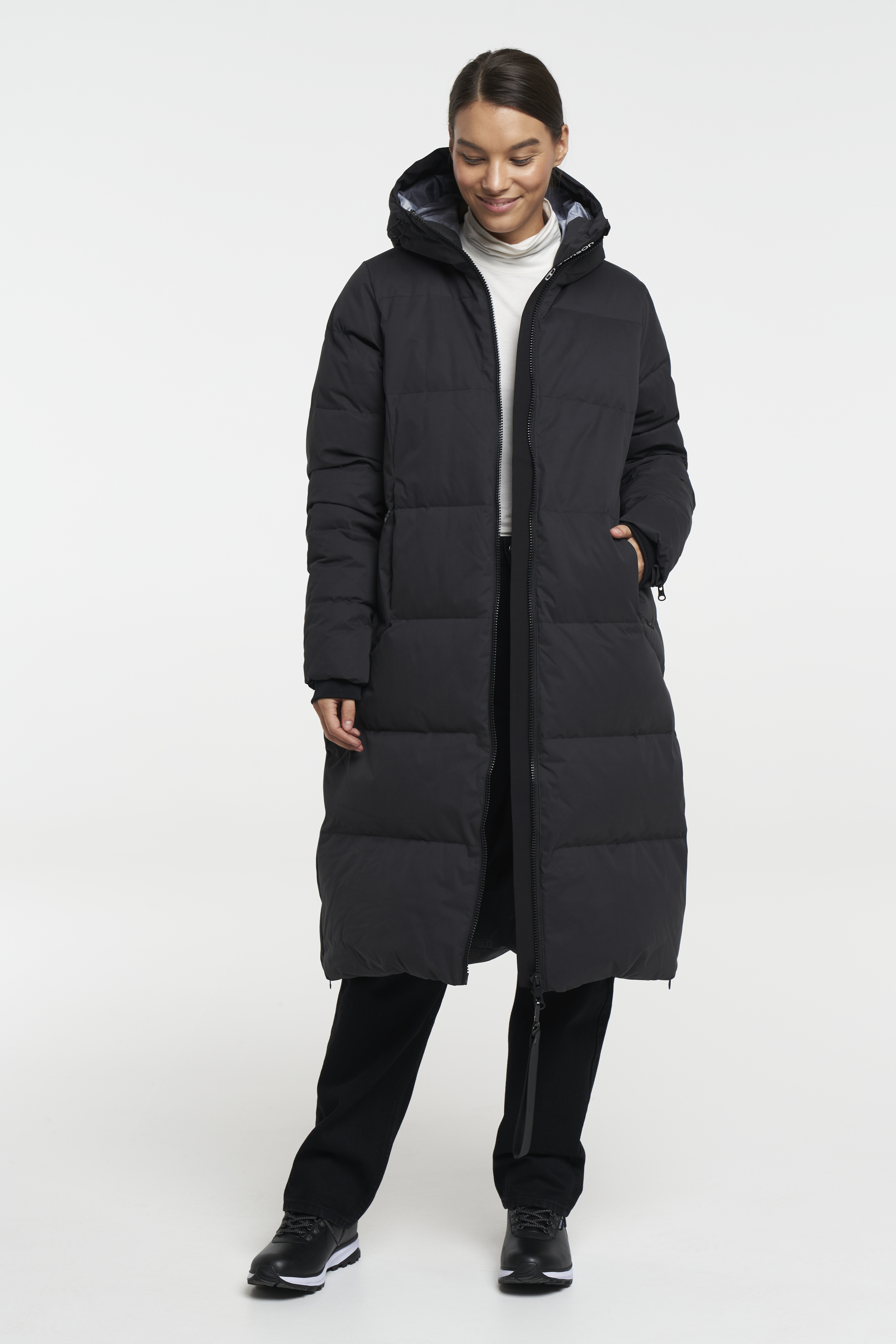 Black hooded down coat on sale