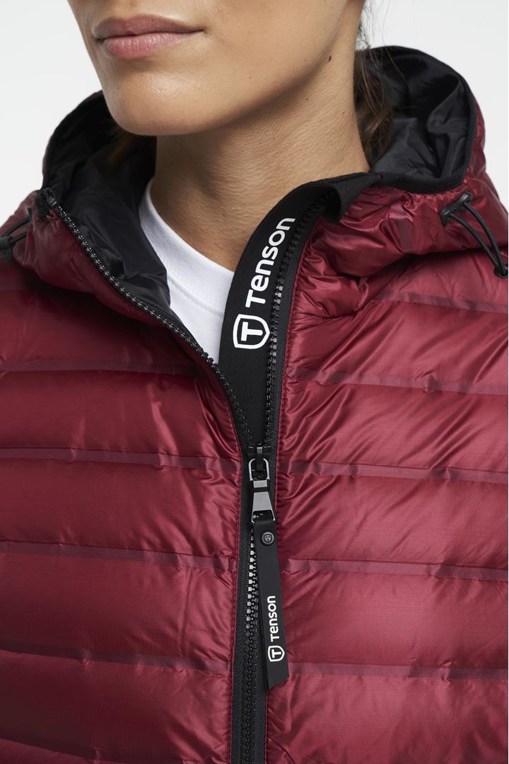 Icelyn Down Jacket - Short, Hooded Down Jacket - Deep Red