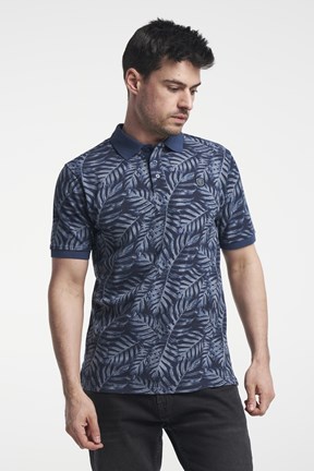 Leigh Leaf Polo - Men's patterned polo shirt - Dark Blue